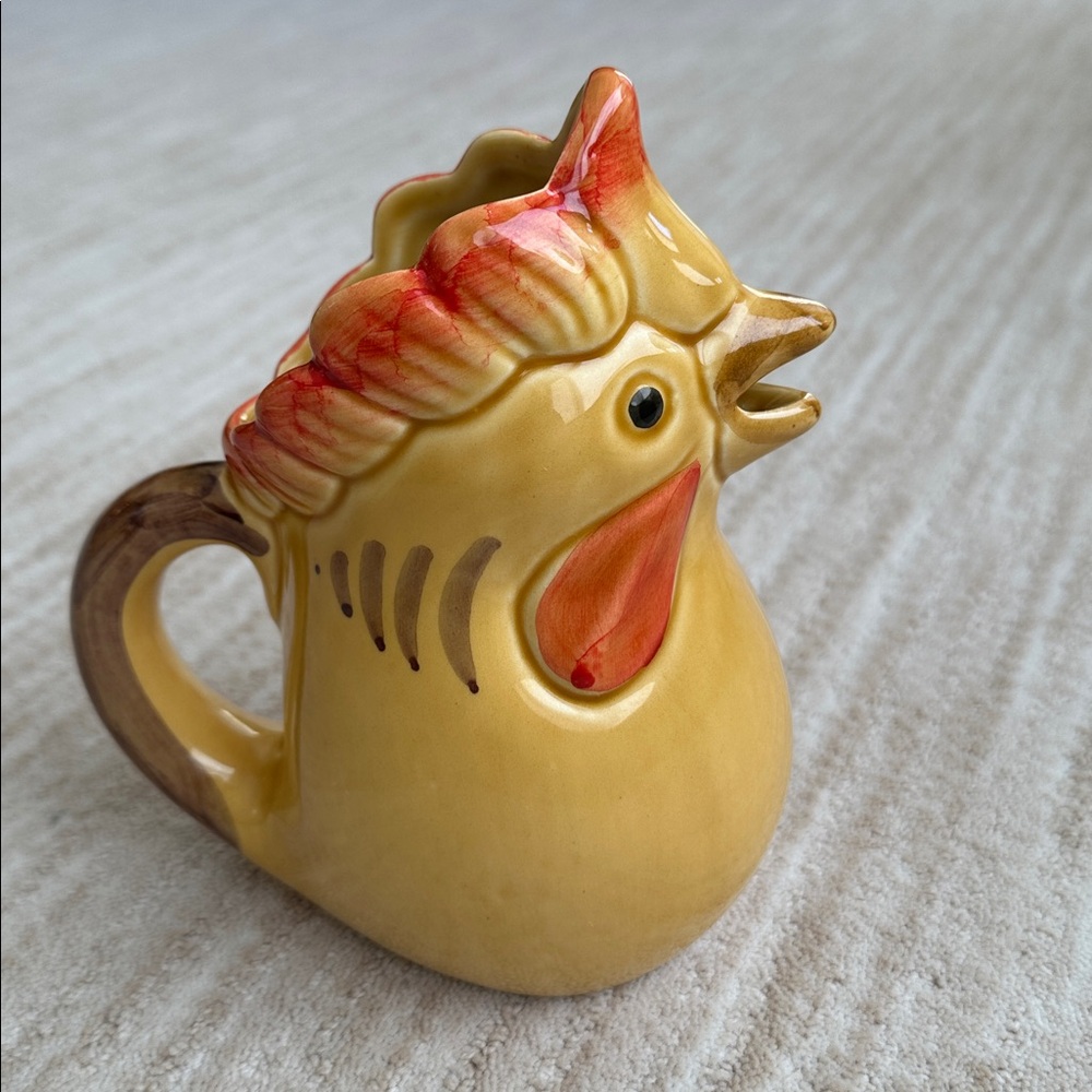Ceramic Hand Painted Yellow Rooster Pitcher 7.5" Made in Italy